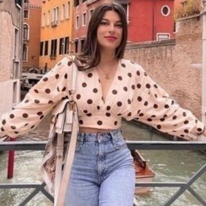 NWT Zara Polka Dot Linen Blend Top